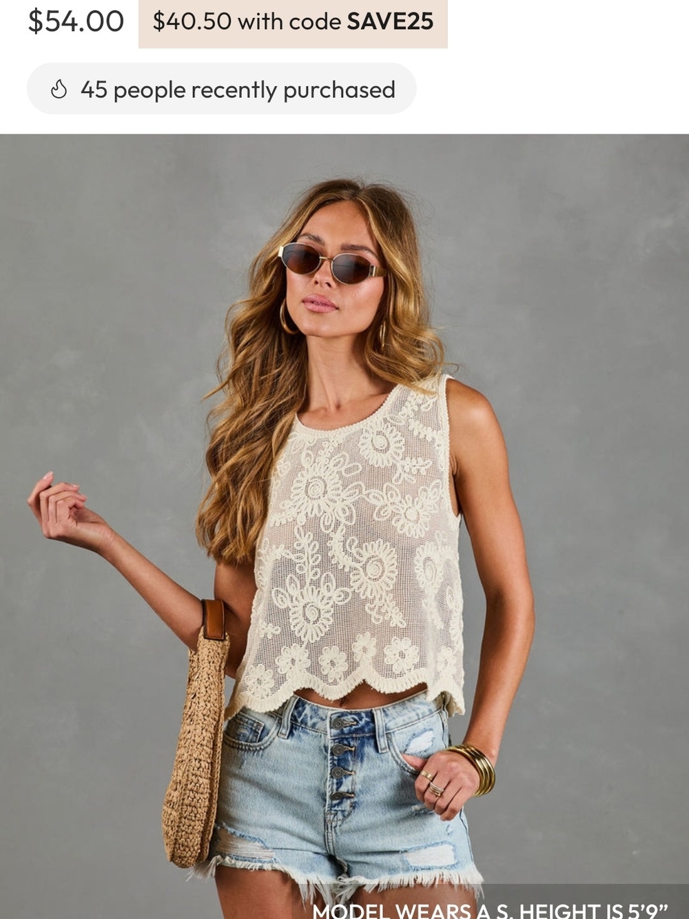 Vici Sleeveless Lace Floral Crochet Tank Top - Cream